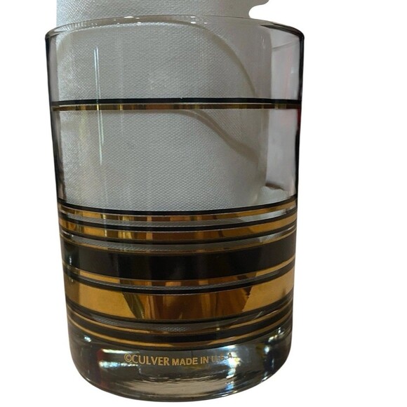 Set Culver Gold Black Stripe Glassware Glasses Vtg Mid Century MCM Highball USA - Picture 8 of 12